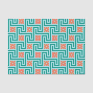 Papel De Seda Deco Chave Grega, Turquesa, Aqua e Coral