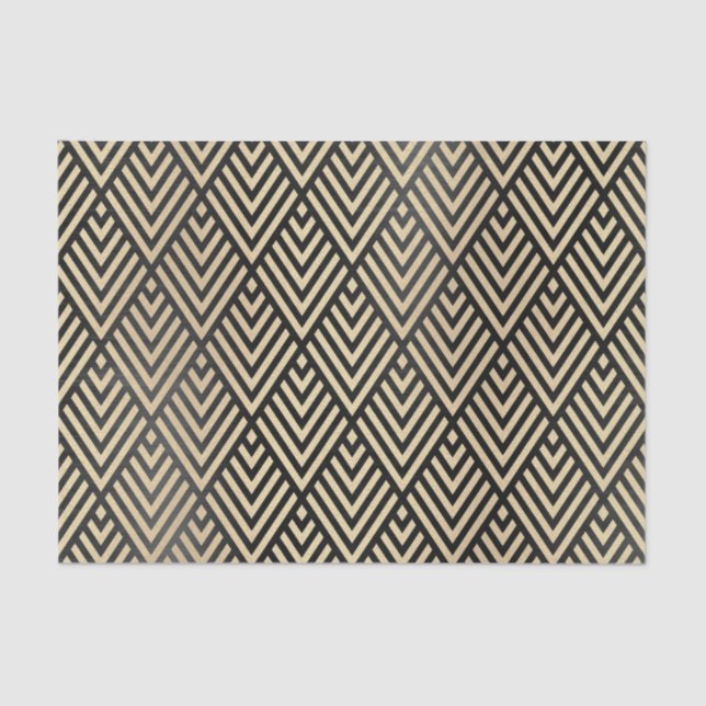 Papel De Seda Deco de Arte Chevron Preto Metálico Dourado Champa (Frente )