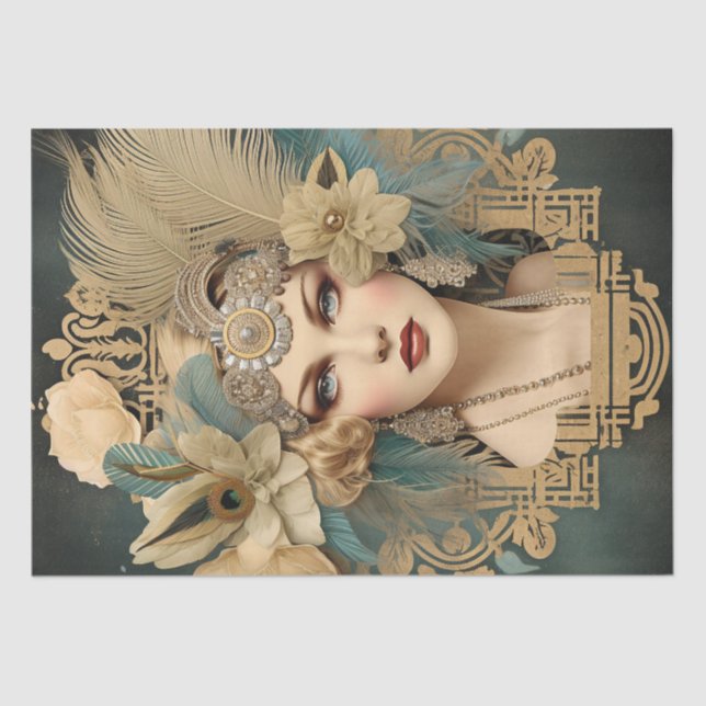 Papel De Seda Deco de Arte da Menina Flapper de 1920 (Frente )