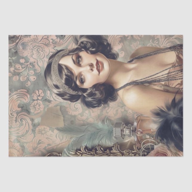 Papel De Seda Deco de Arte de Menina Flapper Perfume de 1920 (Frente )