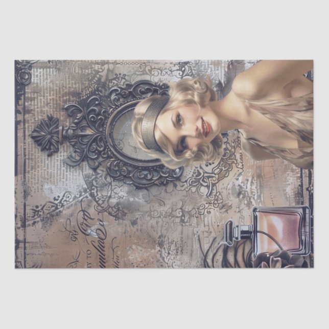 Papel De Seda Deco de Arte de Menina Flapper Perfume de 1920 (Frente )