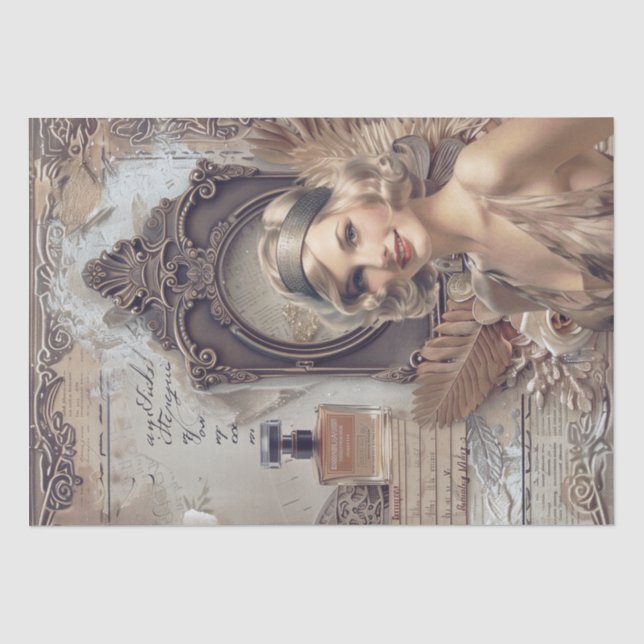Papel De Seda Deco de Arte de Menina Flapper Perfume de 1920 (Frente )