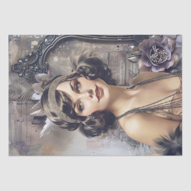 Papel De Seda Deco de Arte de Menina Flapper Perfume de 1920 (Frente )