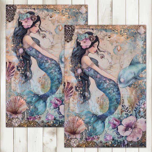 PAPEL DE SEDA DÉCOLA DE FUSÃO CUTA (CUTE MERMAID DECOUPAGE TISSUE PAPER)