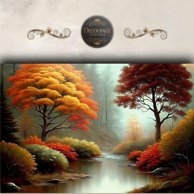 Papel De Seda Decomputação da paisagem da cena do ouro Autumn Ri (Golden Autumn River Scene Landscape Decoupage Tissue Paper)