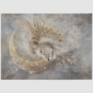 Papel De Seda Decopage Mystical Lions Cabeça Crescente Lua Doura