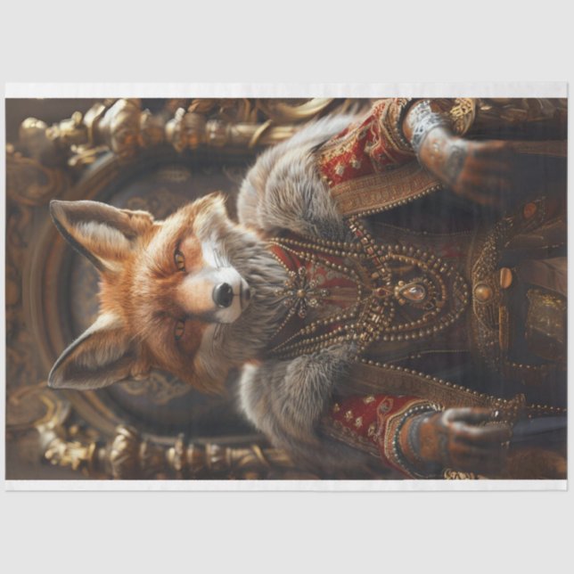 Papel De Seda Decopage Royal King Fox em Henhouse (Frente )