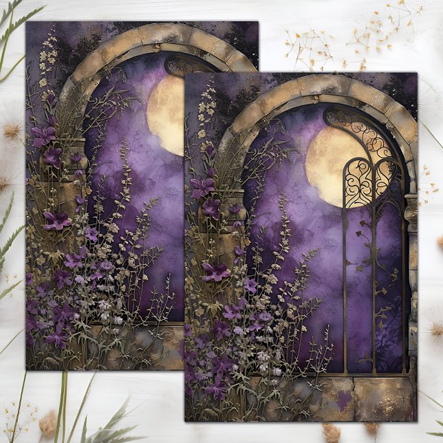 PAPEL DE SEDA DECOPAGEM DE BARRAGEM DE LUA CHEIA E DE PEDRA (FULL MOON AND STONE GARDEN ARCH DECOUPAGE TISSUE PAPER)