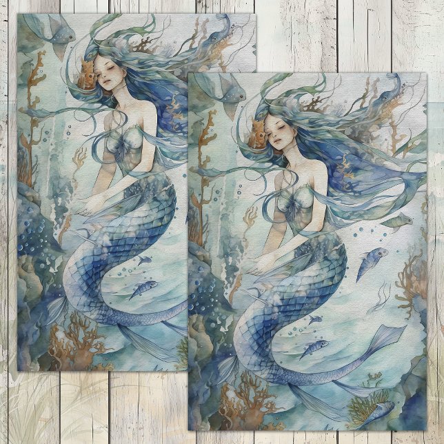PAPEL DE SEDA DECOPÁGINA DA FLORESTA DE KELP (KELP FOREST MERMAID DECOUPAGE TISSUE PAPER)