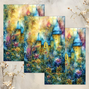 PAPEL DE SEDA DECOPÁGINA DO CASTELO DE FAIXA DE ÁGUA ENCANTADA