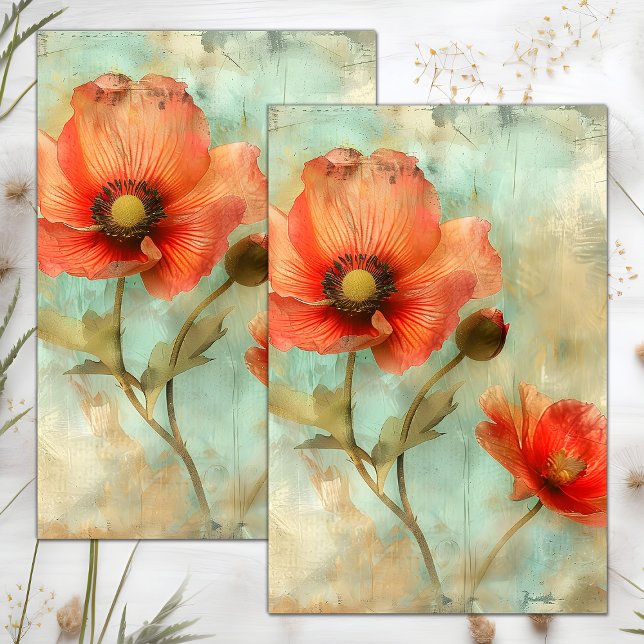 PAPEL DE SEDA DECOPÁGINA FLORAL DISTRESSA DO GRUNGE (GRUNGE DISTRESSED FLORAL DECOUPAGE TISSUE PAPER)