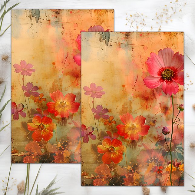 PAPEL DE SEDA DECOPÁGINA FLORAL DISTRESSA DO GRUNGE (GRUNGE DISTRESSED FLORAL DECOUPAGE TISSUE PAPER)