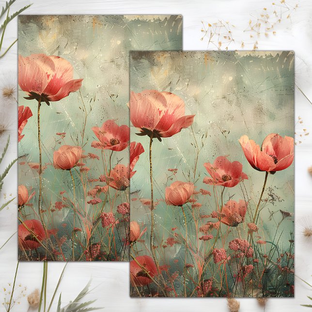 PAPEL DE SEDA DECOPÁGINA FLORAL DISTRESSA DO GRUNGE (GRUNGE DISTRESSED FLORAL DECOUPAGE TISSUE PAPER)