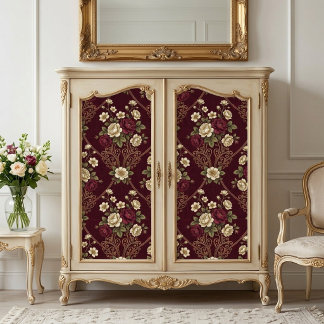 Papel De Seda Decoração Floral Art Nouveau Marfim Borgonha Vinta