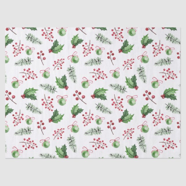 Papel De Seda Decorações da Árvore de Natal e Holly (Frente )