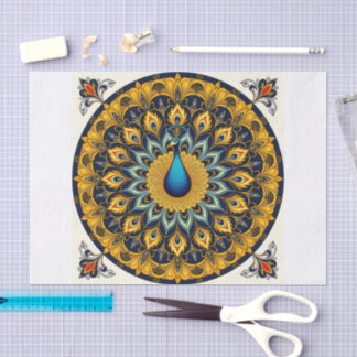 Papel De Seda Decorative peacock bird on white