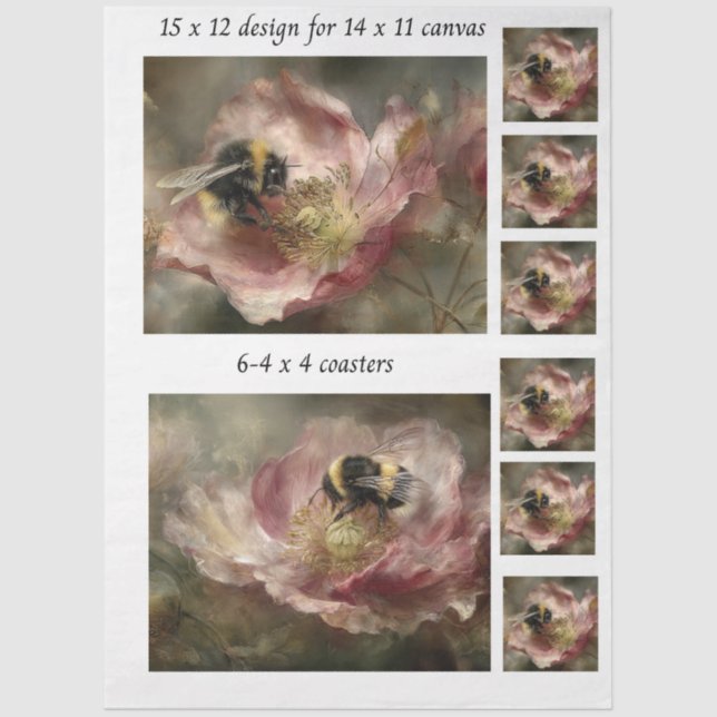 Papel De Seda Decoupage 11x14 Design for Canvas Bumble Bee  (Frente )