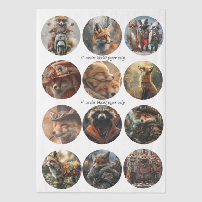 Papel De Seda Decoupage 12 Fox 4" Coaster Woodland Designs  (Frente )