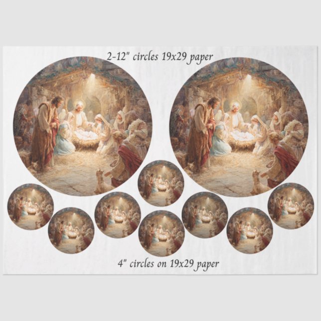 Papel De Seda Decoupage 12" Nativity Scene Circles & 8 Coasters  (Frente )