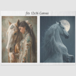 Papel De Seda Decoupage 12x16 Canvas Ornate Horse Indian Woman 