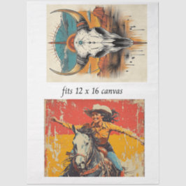 Papel De Seda Decoupage 12x16 Cowgirl Roper & Skull Design 