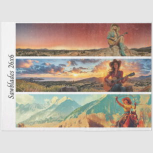 Papel De Seda Decoupage 26x6" Cowgirl Designs de Western Serras