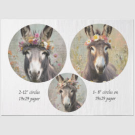 Papel De Seda Decoupage 2-12" Circle & 8" Whimsical Donkey Trio