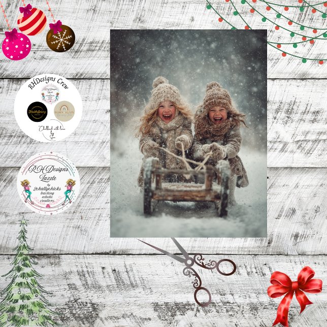 Papel De Seda Decoupage 2 Children Laughing & Sledding Snow Fall (Criador carregado)