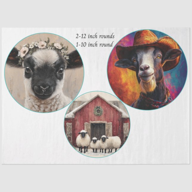 Papel De Seda Decoupage 30,5 e 25,5 cm Animais da Fazenda Redond (Frente )