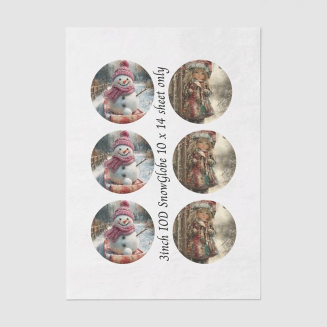 Papel De Seda Decoupage 3" Mould Snow Globe Snowman & Girl  (Frente )