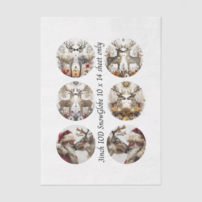 Papel De Seda Decoupage 3" Snow Globe Moulds Floral Deer & Santa (Frente )