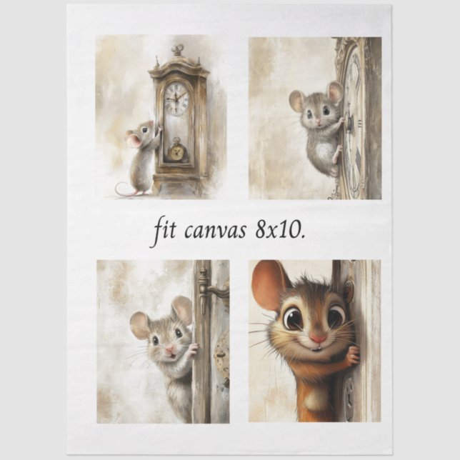 Papel De Seda Decoupage 4 Mice Papers Fit 8 x 10 Canvas (Frente )