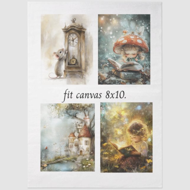 Papel De Seda Decoupage 4 Storybook Designs Fit 8 x 10 Canvas (Frente )