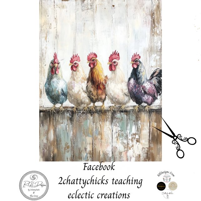 Papel De Seda Decoupage 5 Chickens on a Fence 18x24 Canvas (Criador carregado)