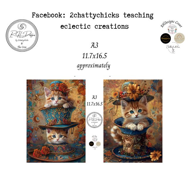 Papel De Seda Decoupage A3 Whimsical Cat in Hats  (Criador carregado)