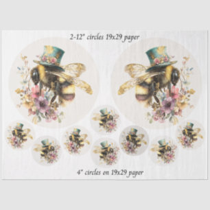 Papel De Seda Decoupage Abelha Caprichosa 12" Rodadas 4" Porta-c