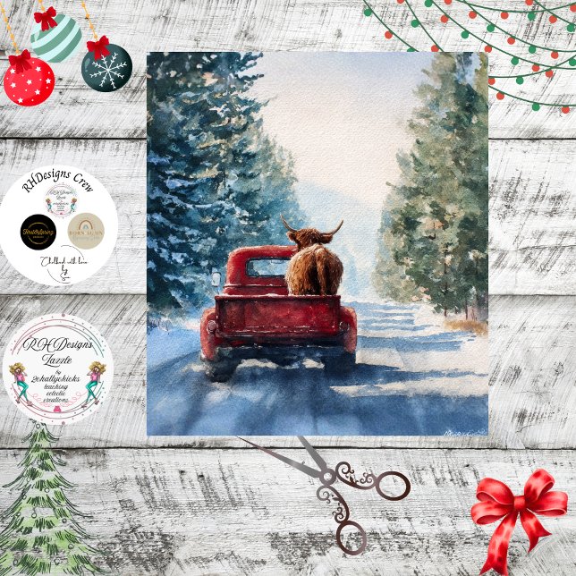 Papel De Seda Decoupage All Cows Come Home Highland Red Truck  (Criador carregado)
