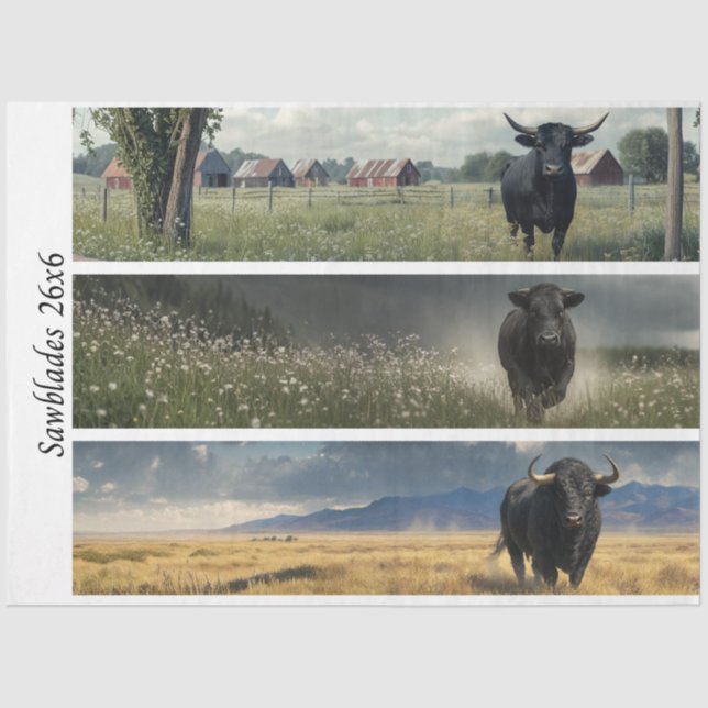 Papel De Seda Decoupage Angus Bull Designs for Handsaws  (Frente )