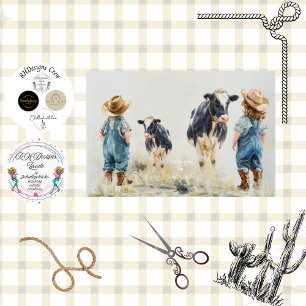 Papel De Seda Decoupage Aquarela Cowboy Cowgirl Crianças