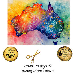 Papel De Seda Decoupage Aquarela Mapa Australiano & Cores Explos