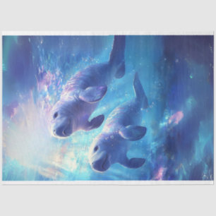 Papel De Seda Decoupage Baby Manatees Blue Ocean Watts