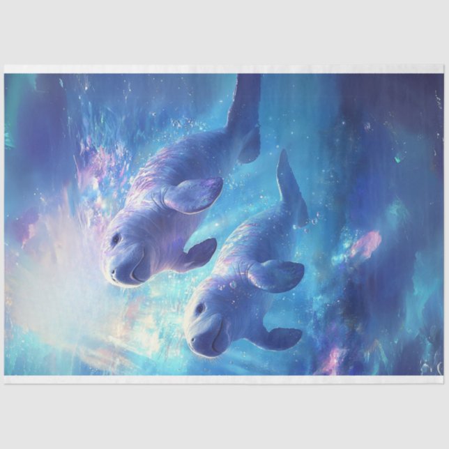 Papel De Seda Decoupage Baby Manatees Blue Ocean Watts (Frente )