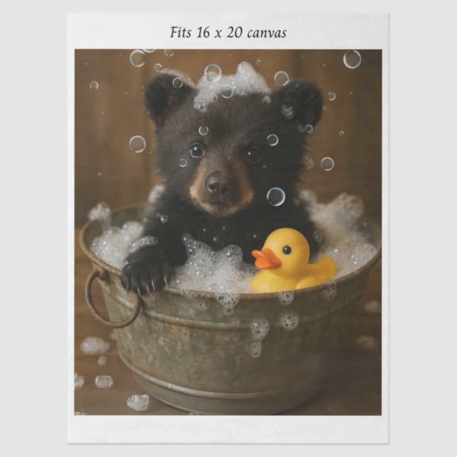 Papel De Seda Decoupage Bear Cub Bubble Bath 16x20 Canvas (Frente )