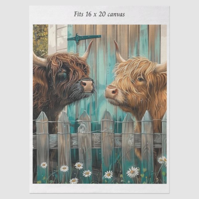 Papel De Seda Decoupage Bezerros Highland Celeiro Rústico 16x20  (Frente )