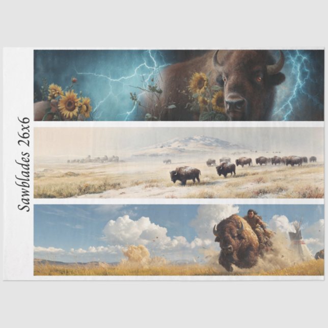 Papel De Seda Decoupage Bison Sunflowers Western Rusti Handsaws (Frente )