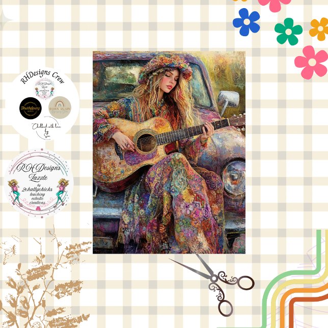 Papel De Seda Decoupage Boho Garota Tocando Violão Caminhão Anti (Criador carregado)
