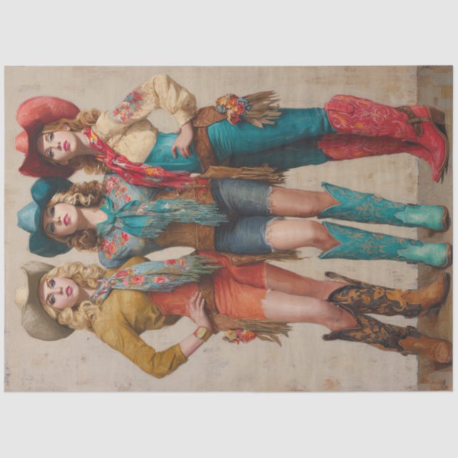 Papel De Seda Decoupage Boot-Scootin Western Cowgirls (Frente )