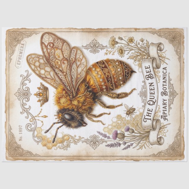Papel De Seda Decoupage Botânico da Rainha Abelha Joalheria (Frente )