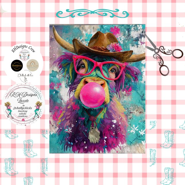 Papel De Seda Decoupage Bubblegum Highland Cowgirl  (Criador carregado)