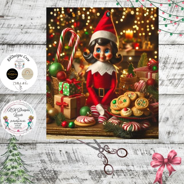Papel De Seda Decoupage Candy Cane Elfo Doce Senhora  (Criador carregado)